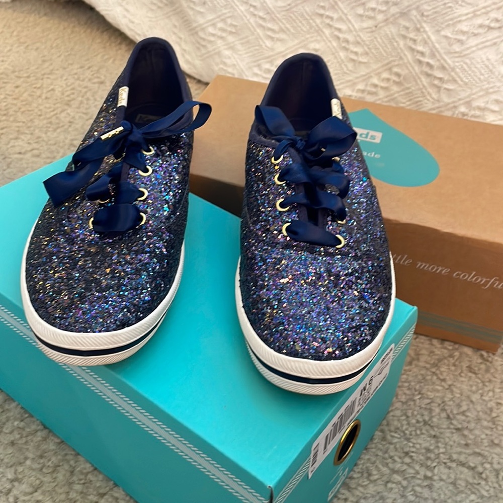 Kate Spade x Keds navy glitter shoes